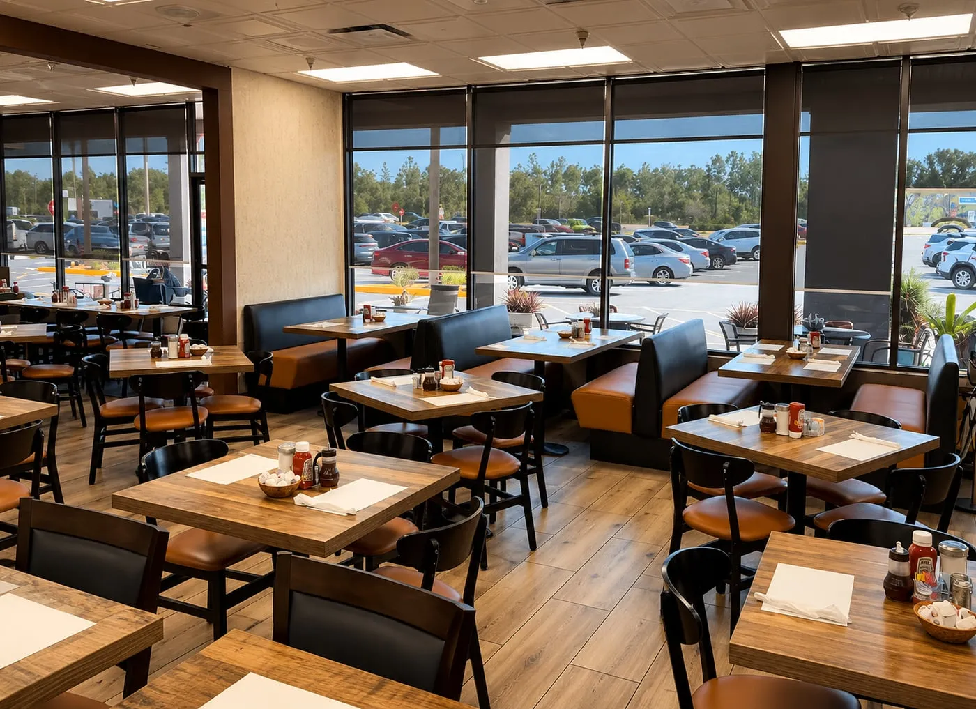 Tables by the windows at Starz Restaurant